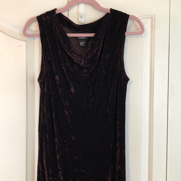 Vintage 90s Eileen Fisher Silk Blend Cowl Neck Crushed Velvet Maxi Dress Size L - Picture 1 of 8